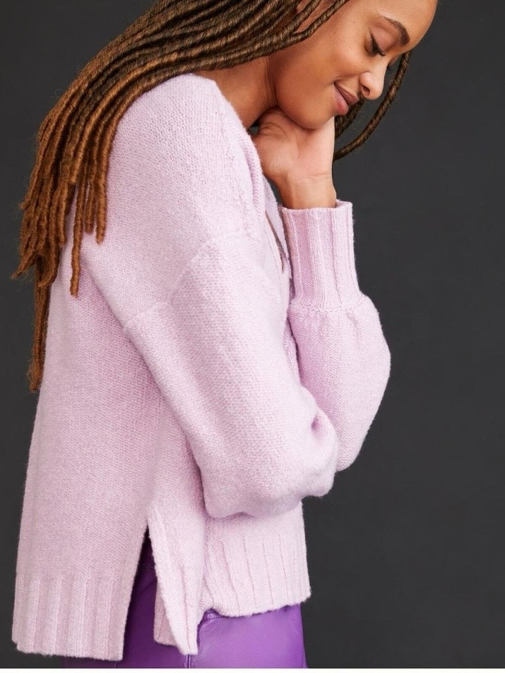 Anthropologie Pilcro Lavender Purple Deep V Cotton Sweater M L - Picture 2 of 9
